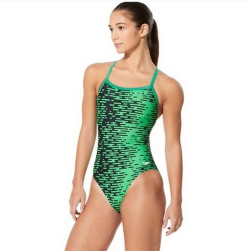 Speedo Pro Lt Modern Matrix Flyback Performance 1 Piece NWT Sz 10/36 in Green